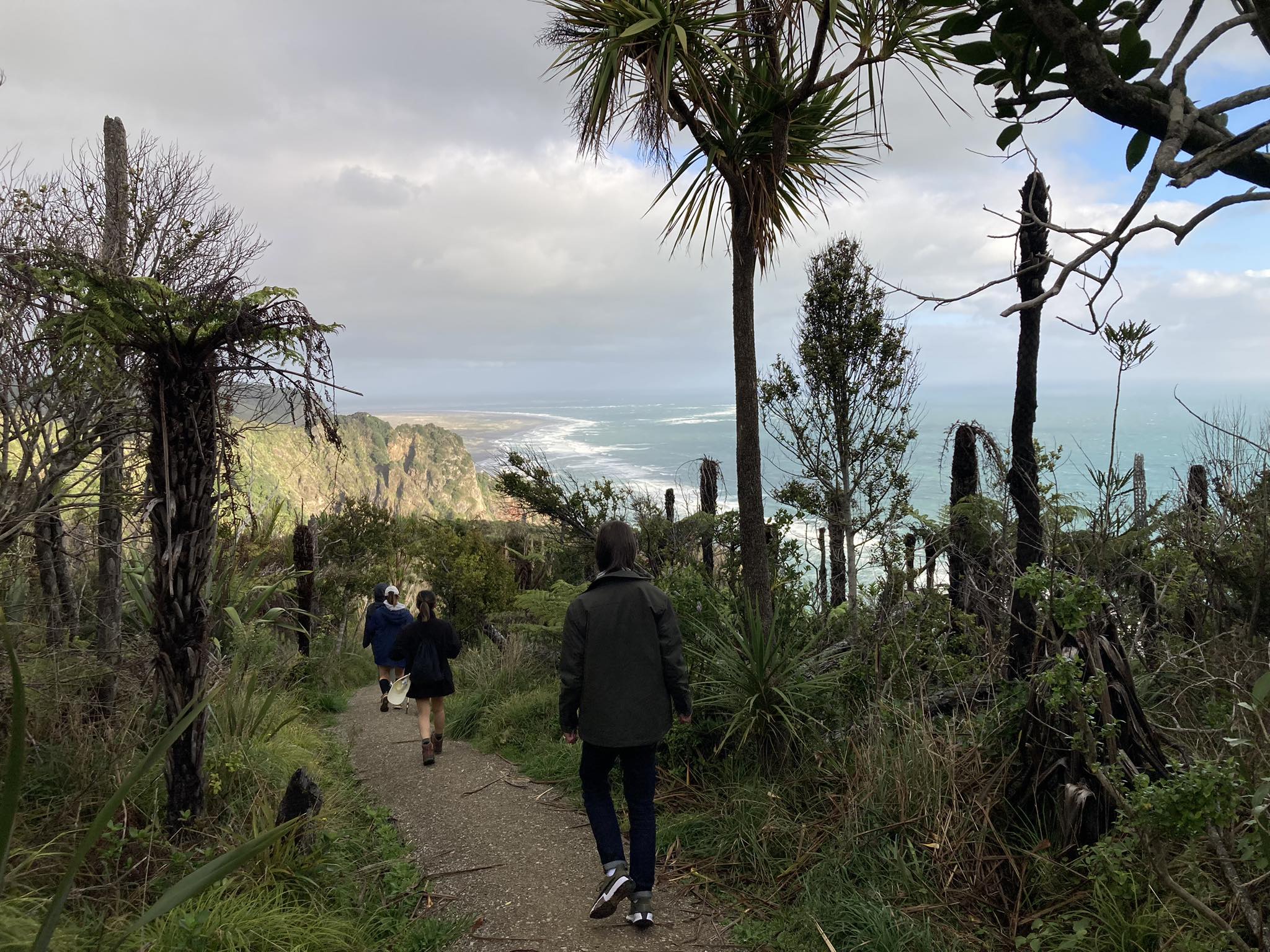 People walking through coastal conservation landscape